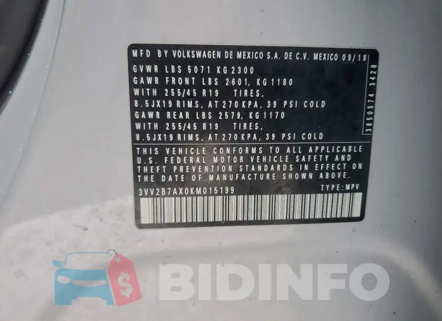 3VV2B7AX0KM015199 Photo# 14