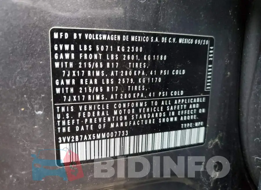 3VV2B7AX5MM007733 Photo# 13