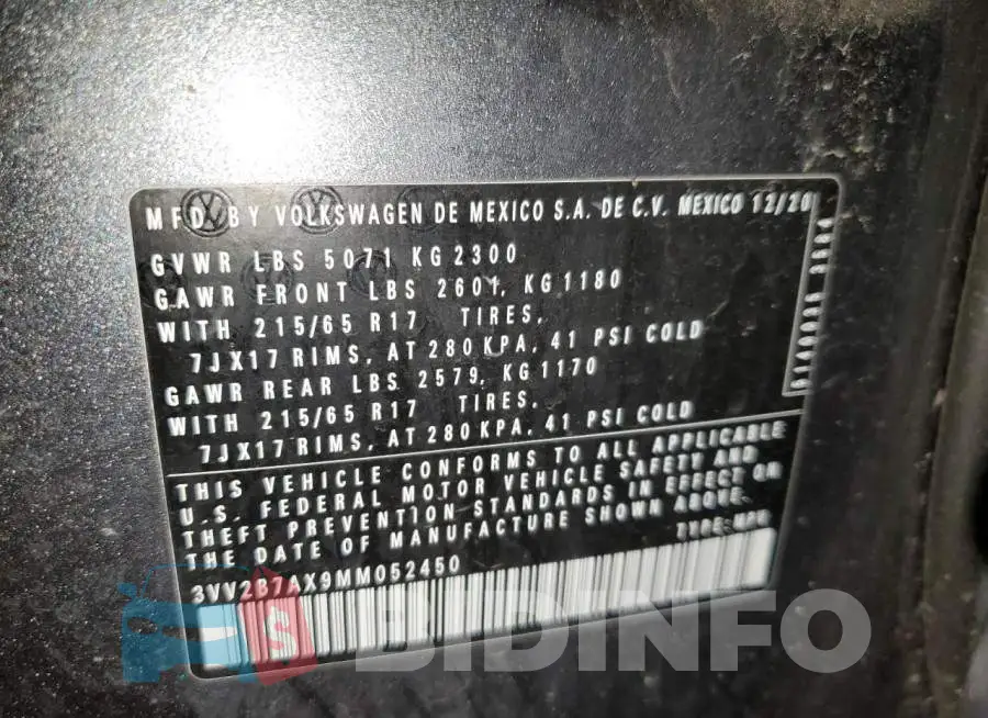3VV2B7AX9MM052450 Photo# 13