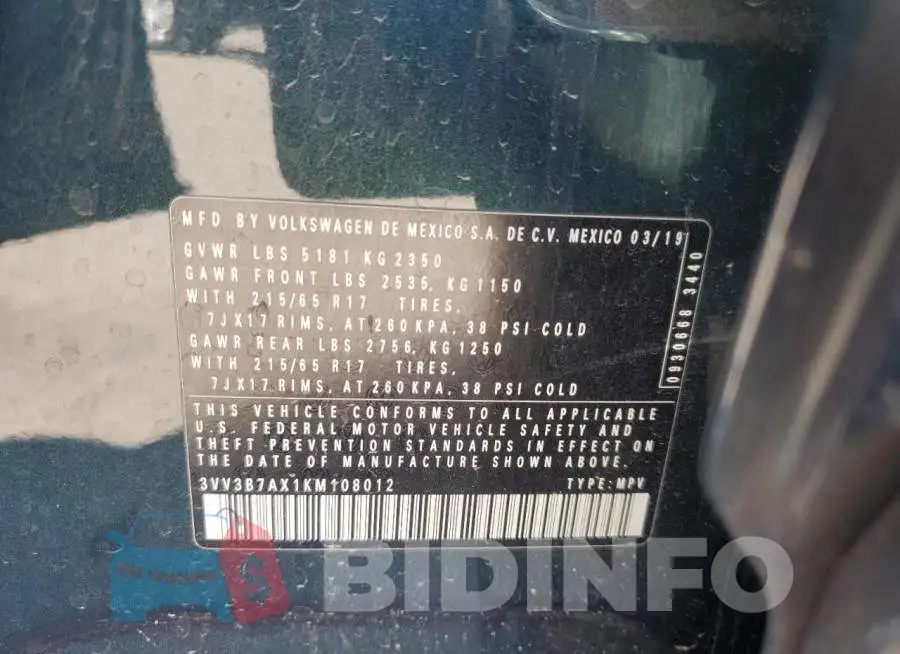 3VV3B7AX1KM108012 Photo# 12