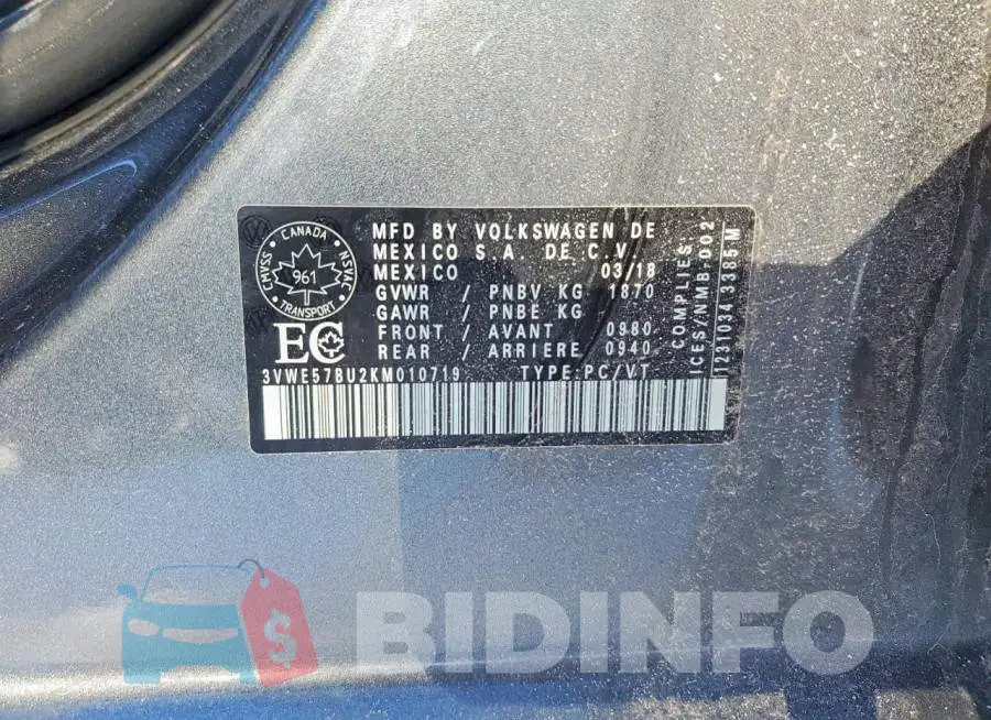 3VWE57BU2KM010719 Photo# 13