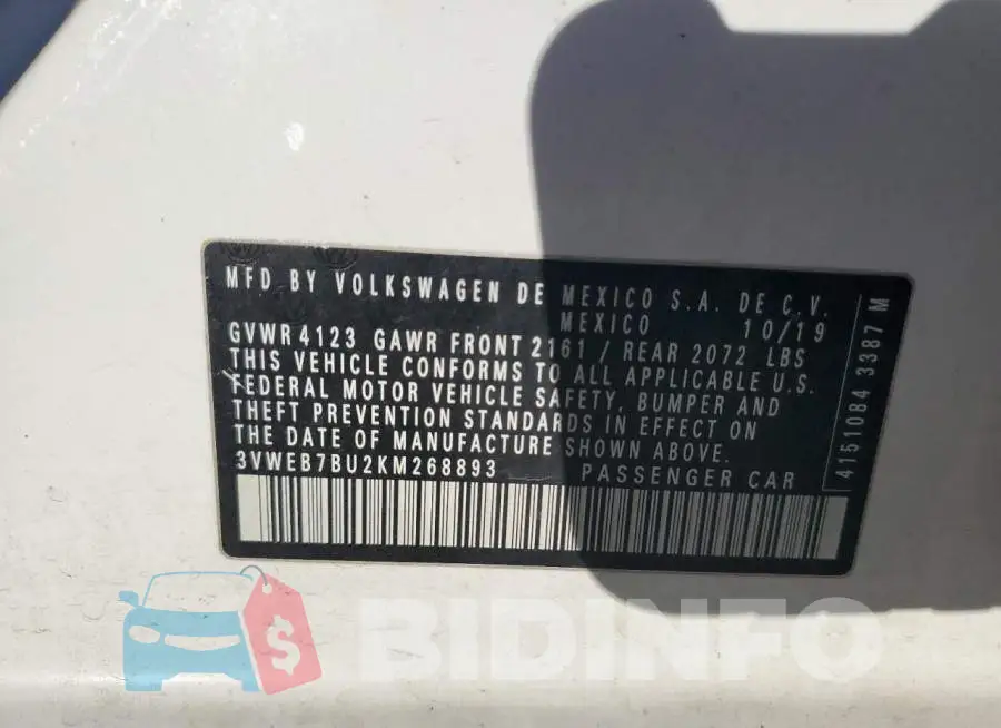 3VWEB7BU2KM268893 Photo# 12