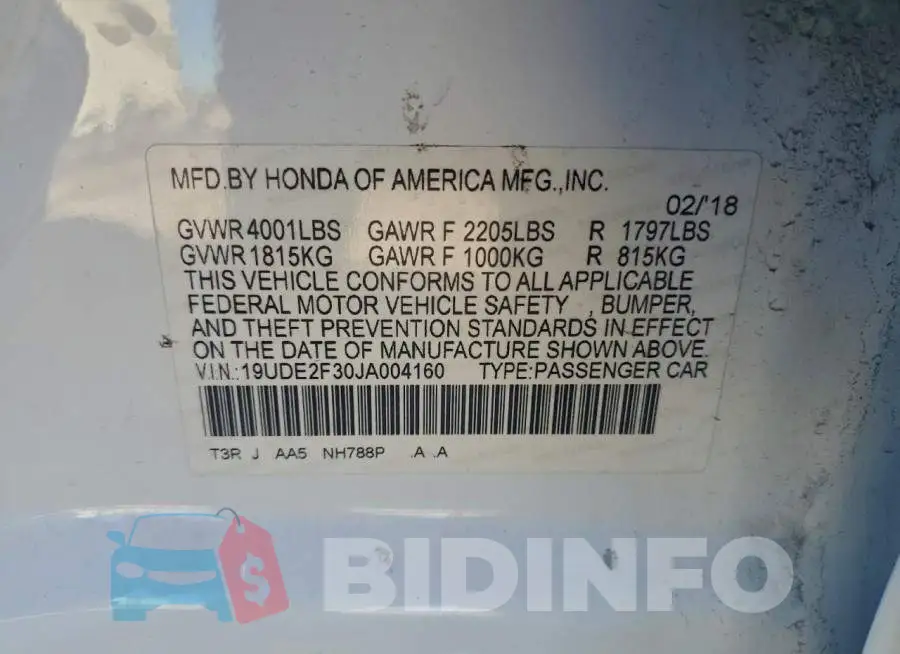 19UDE2F30JA004160 Photo# 12