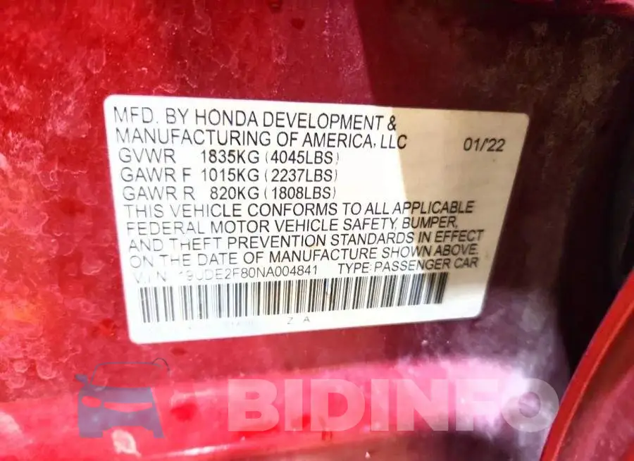19UDE2F80NA004841 Photo# 13