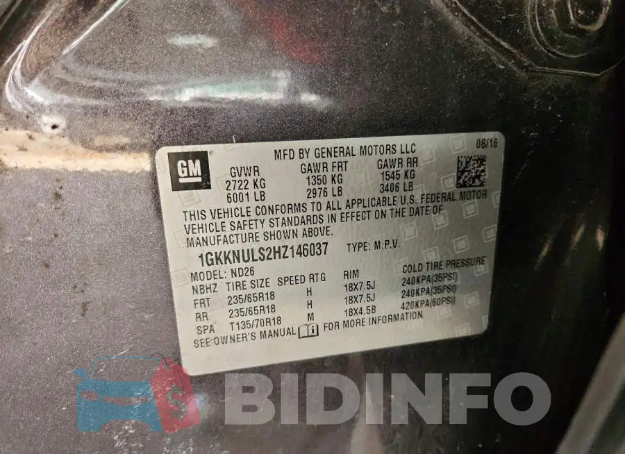 1GKKNULS2HZ146037 Photo# 14