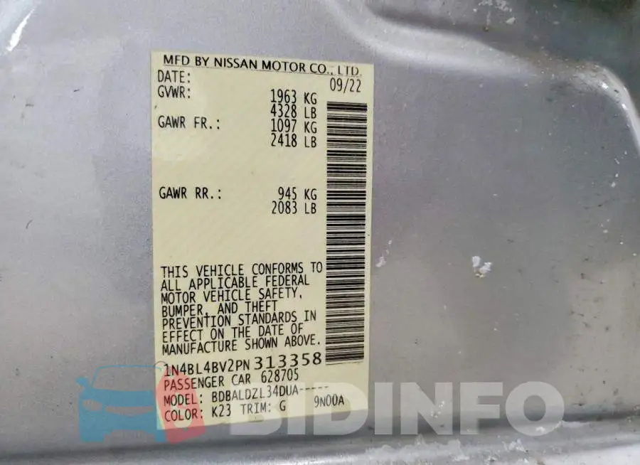 1N4BL4BV2PN313358 Photo# 13