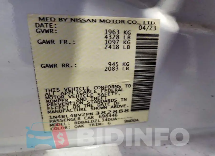 1N4BL4BV2PN382888 Photo# 13
