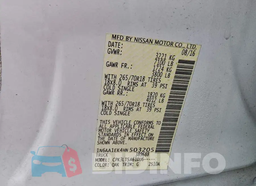 1N6AA1EK4HN503205 Photo# 12