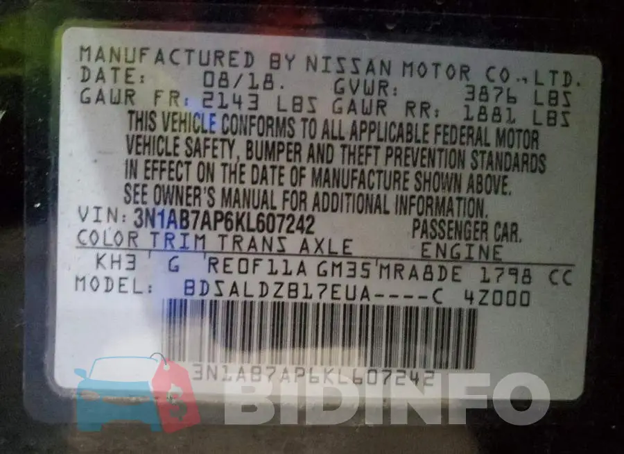 3N1AB7AP6KL607242 Photo# 12