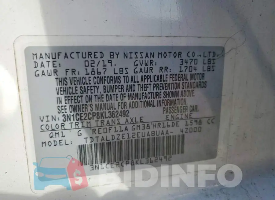 3N1CE2CP8KL362492 Photo# 13
