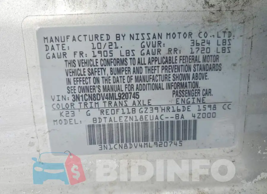 3N1CN8DV4ML920745 Photo# 13