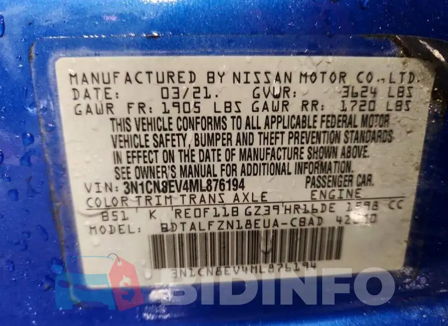 3N1CN8EV4ML876194 Photo# 12