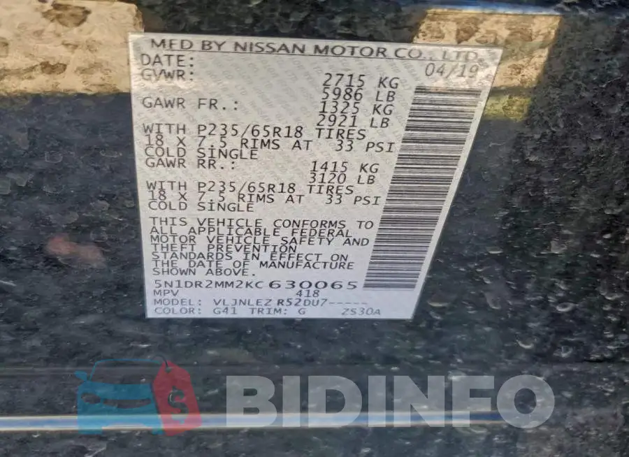 5N1DR2MM2KC630065 Photo# 13