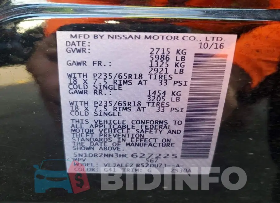 5N1DR2MN3HC627225 Photo# 13