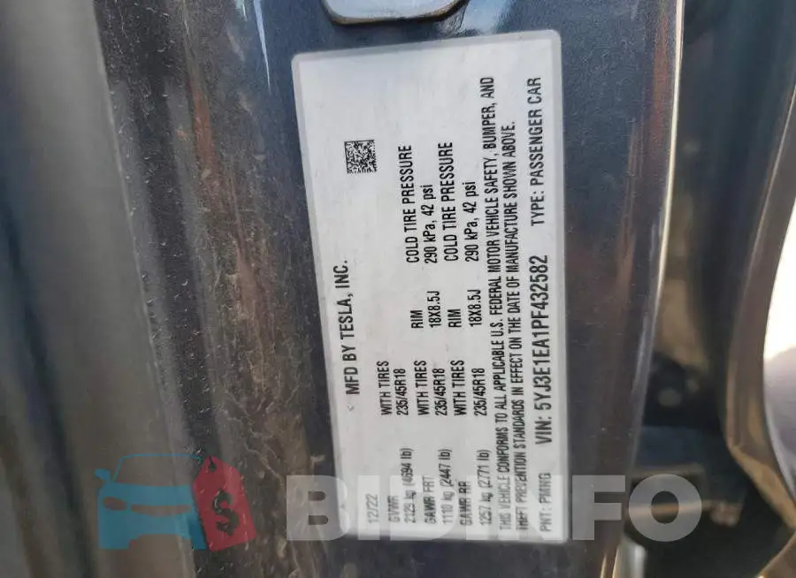 5YJ3E1EA1PF432582 Photo# 12