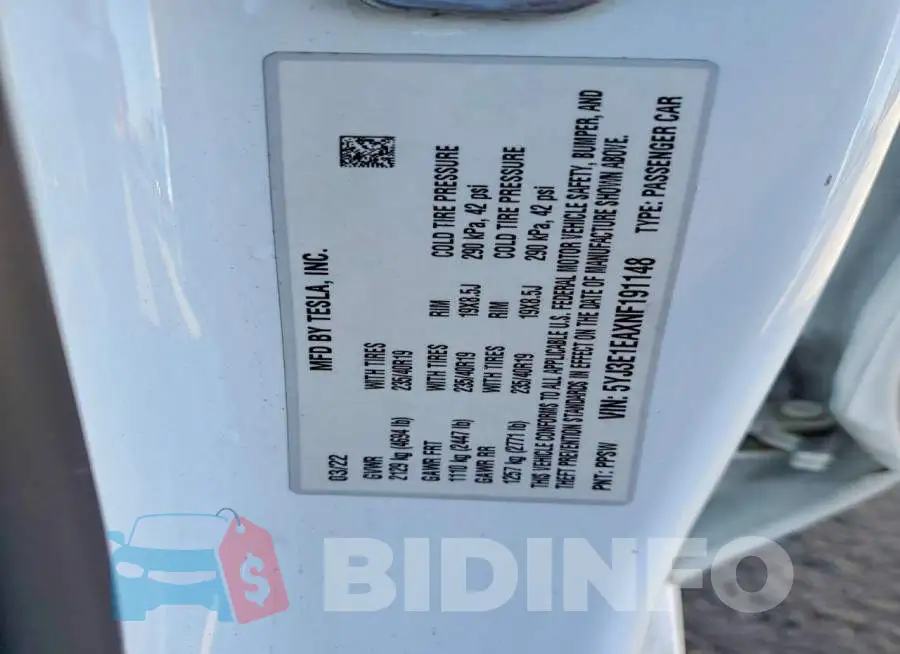 5YJ3E1EAXNF191148 Photo# 12