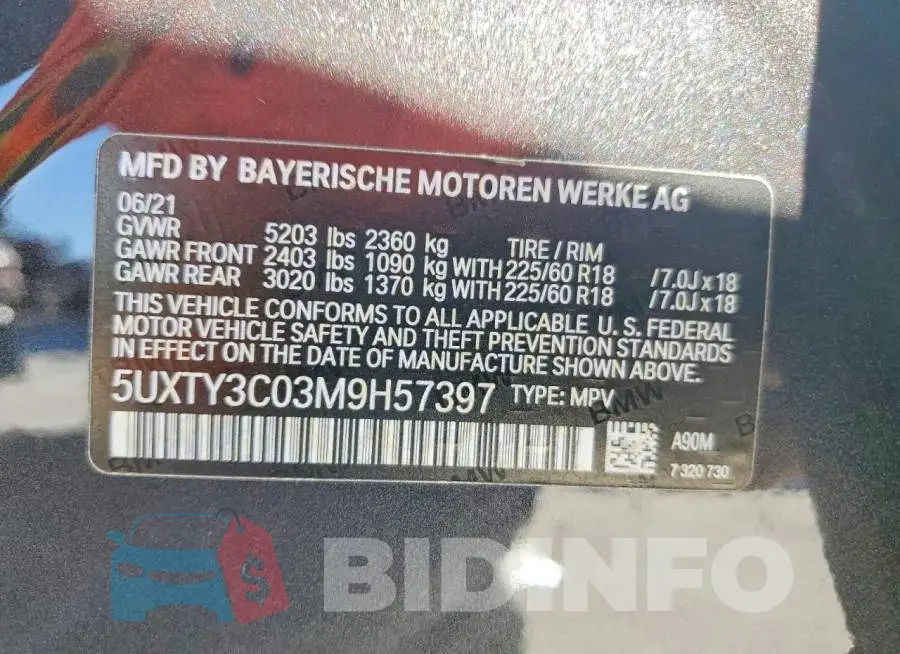 5UXTY3C03M9H57397 Photo# 13