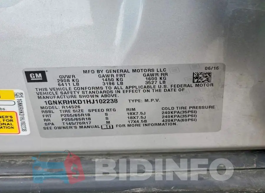 1GNKRHKD1HJ102238 Photo# 13