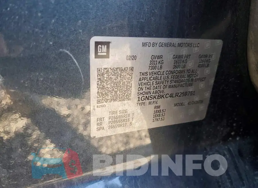 1GNSKBKC4LR259751 Photo# 14
