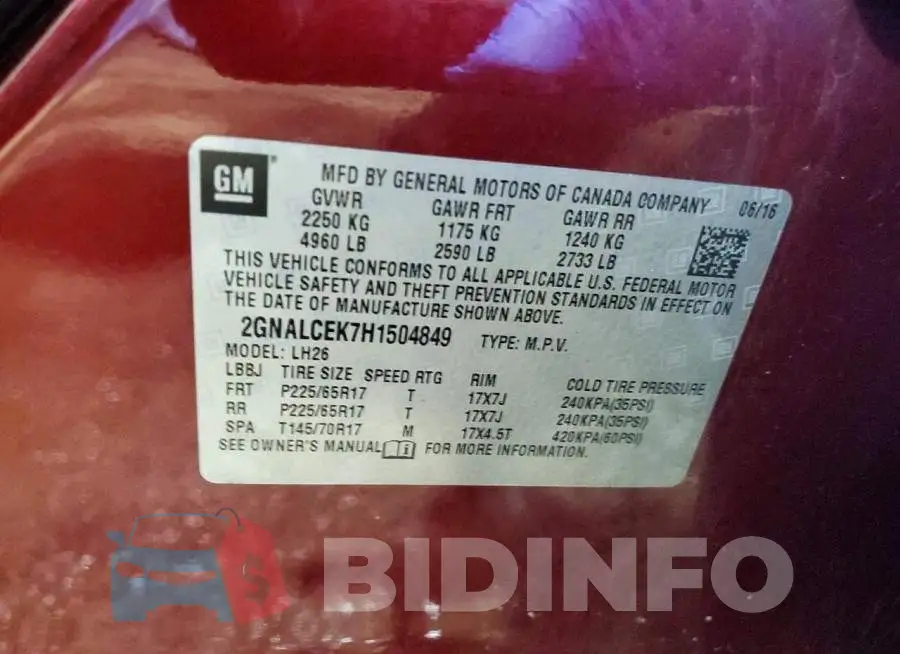 2GNALCEK7H1504849 Photo# 13