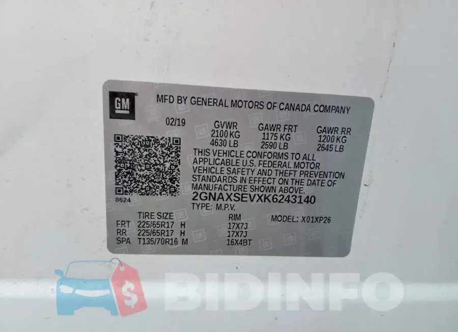 2GNAXSEVXK6243140 Photo# 13