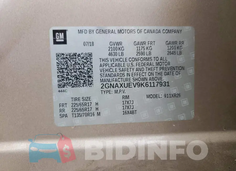 2GNAXUEV9K6117931 Photo# 12