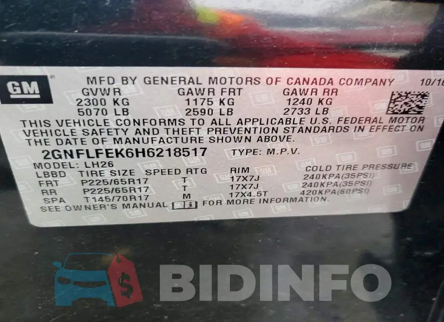 2GNFLFEK6H6218517 Photo# 14