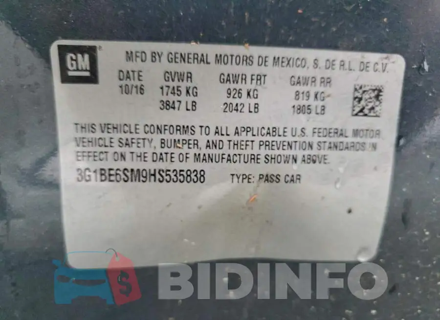 3G1BE6SM9HS535838 Photo# 13