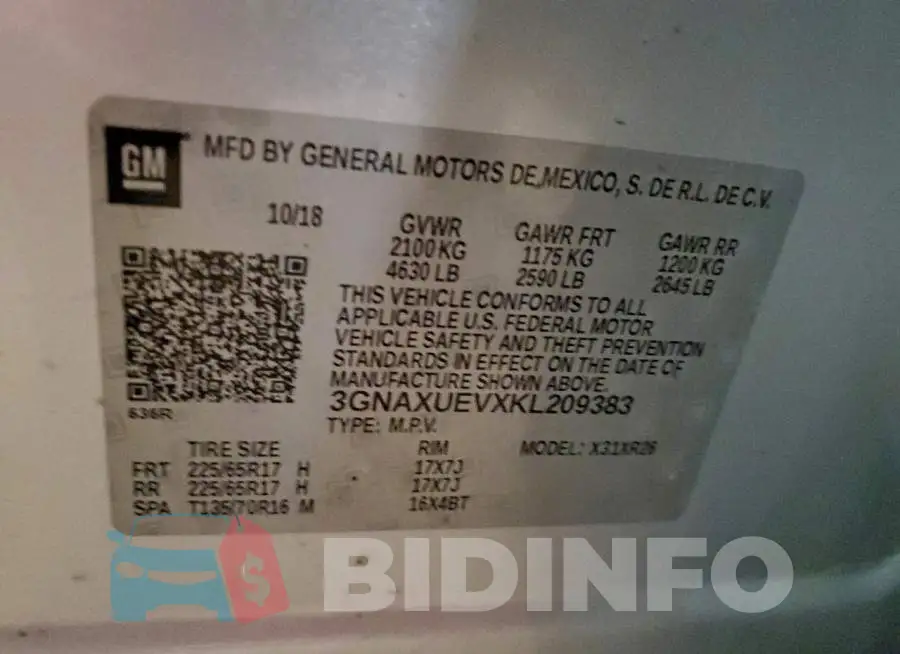 3GNAXUEVXKL209383 Photo# 13
