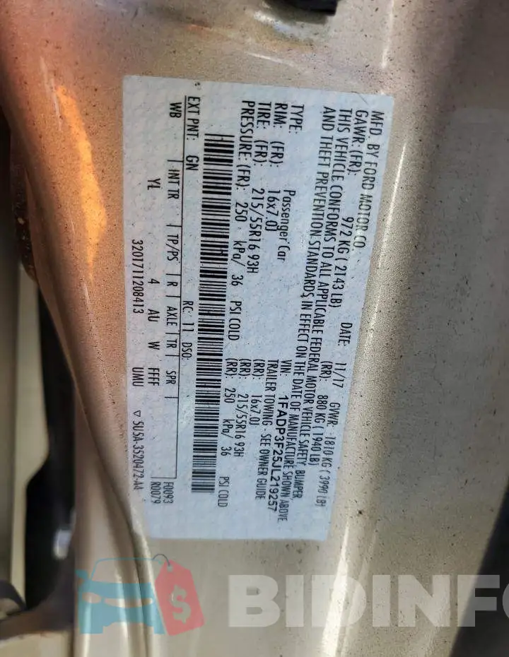 1FADP3F25JL219257 Photo# 12