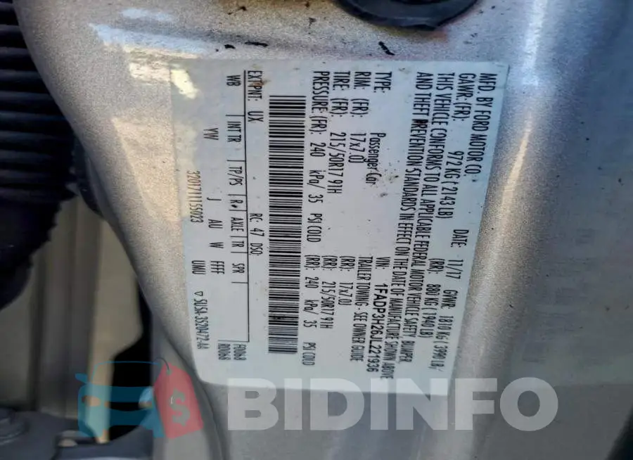 1FADP3H26JL221936 Photo# 12