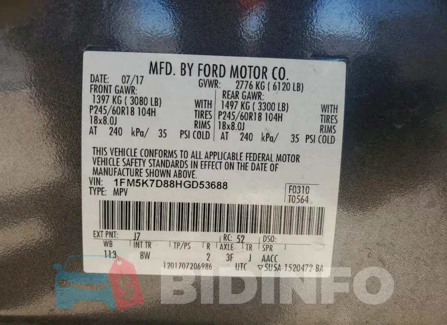 1FM5K7D88HGD53688 Photo# 14