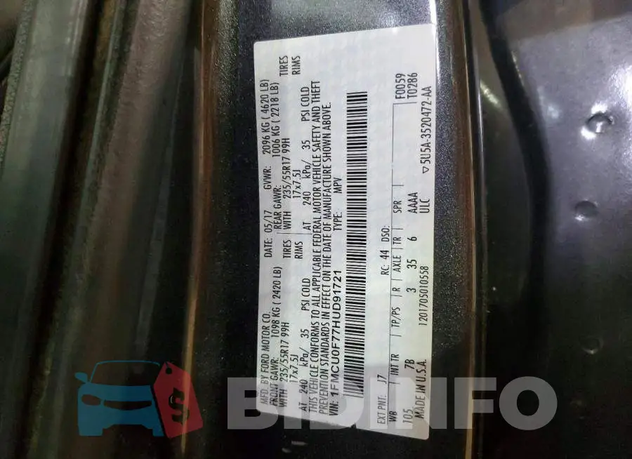 1FMCU0F77HUD91721 Photo# 13