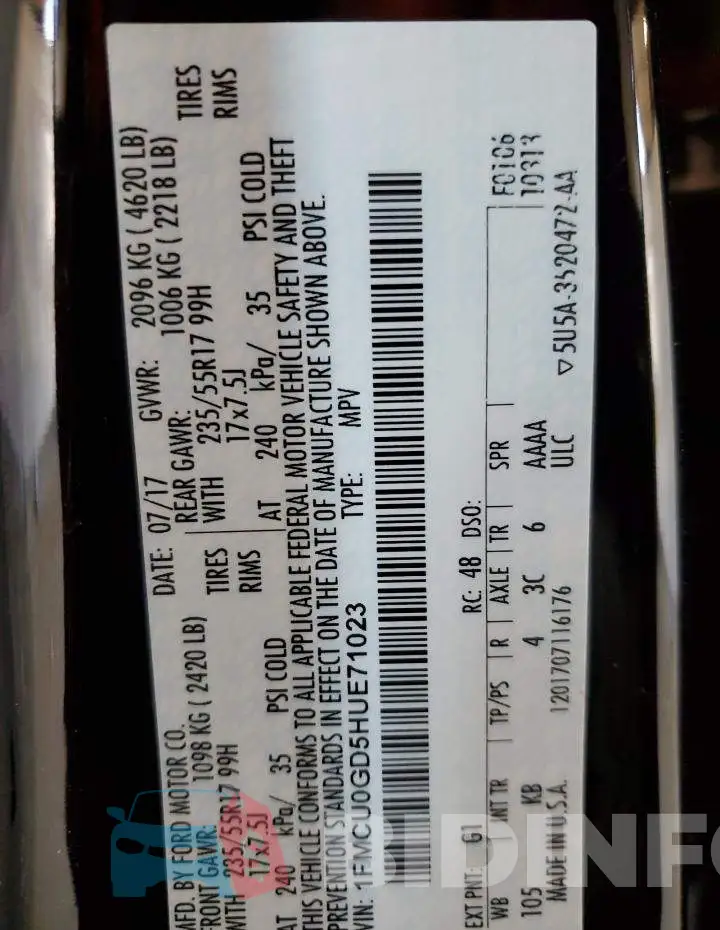1FMCU0GD5HUE71023 Photo# 12