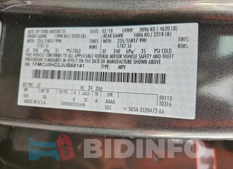 1FMCU0HD2JUB68141 Photo# 13