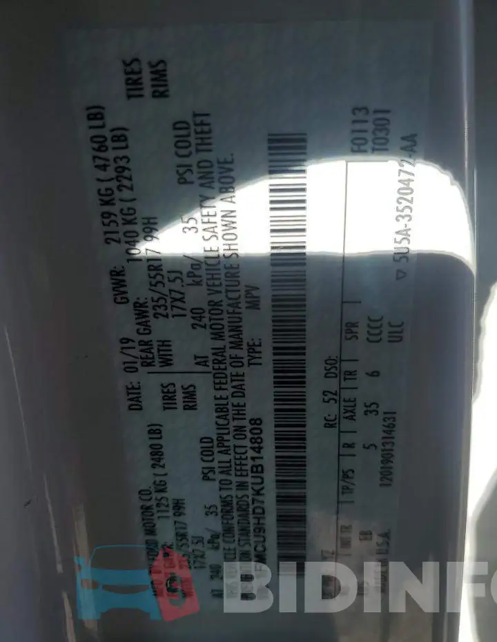 1FMCU9HD7KUB14808 Photo# 12