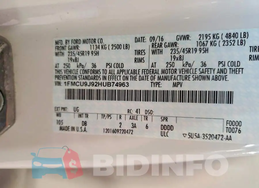 1FMCU9J92HUB74963 Photo# 13