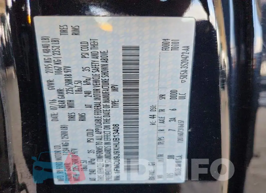 1FMCU9J9XHUB13408 Photo# 13