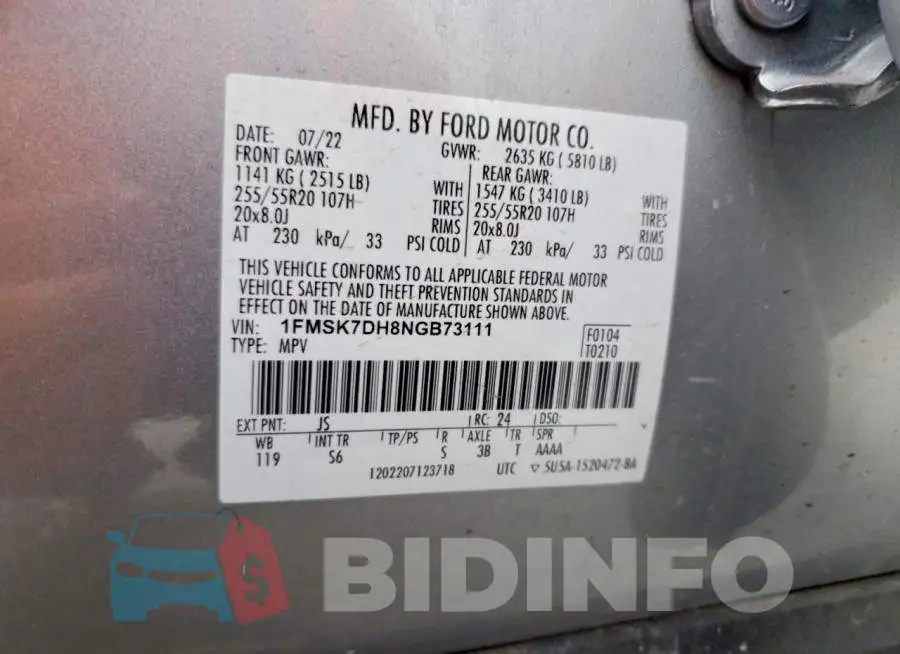 1FMSK7DH8NGB73111 Photo# 13