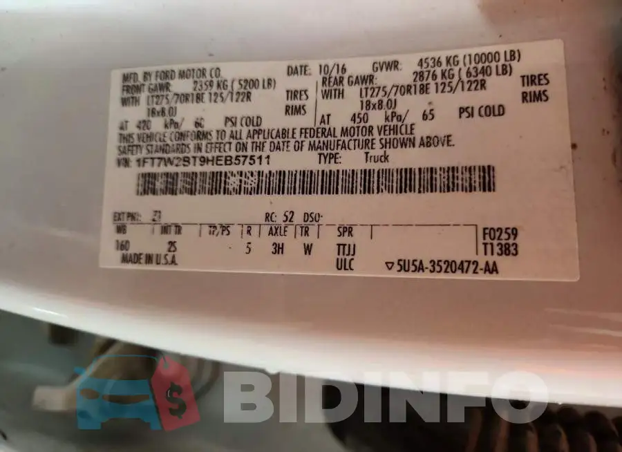 1FT7W2BT9HEB57511 Photo# 12