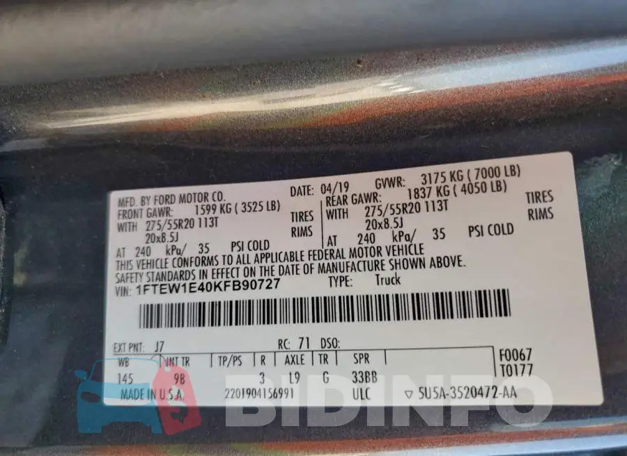 1FTEW1E40KFB90727 Photo# 12