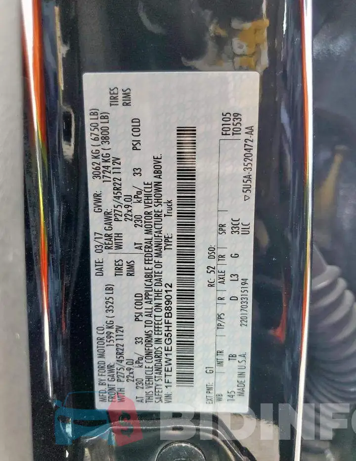 1FTEW1EG5HFB89012 Photo# 12