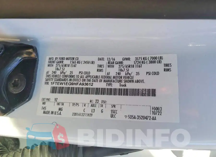 1FTEW1EG9HFA93612 Photo# 12