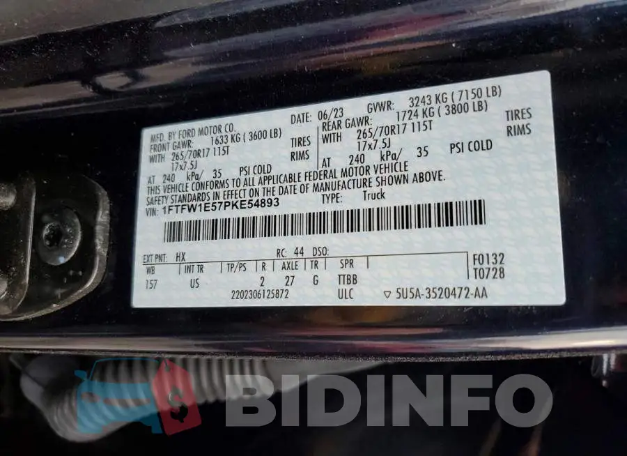 1FTFW1E57PKE54893 Photo# 13