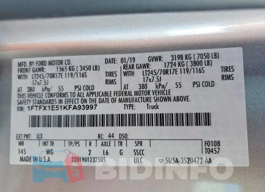 1FTFX1E51KFA93997 Photo# 12