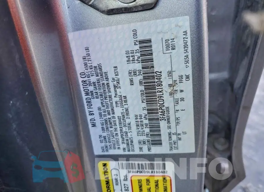 3FA6P0CD9LR180402 Photo# 12