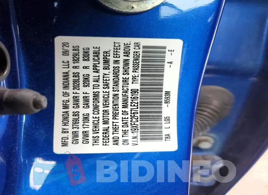 19XFC2F67LE216190 Photo# 12