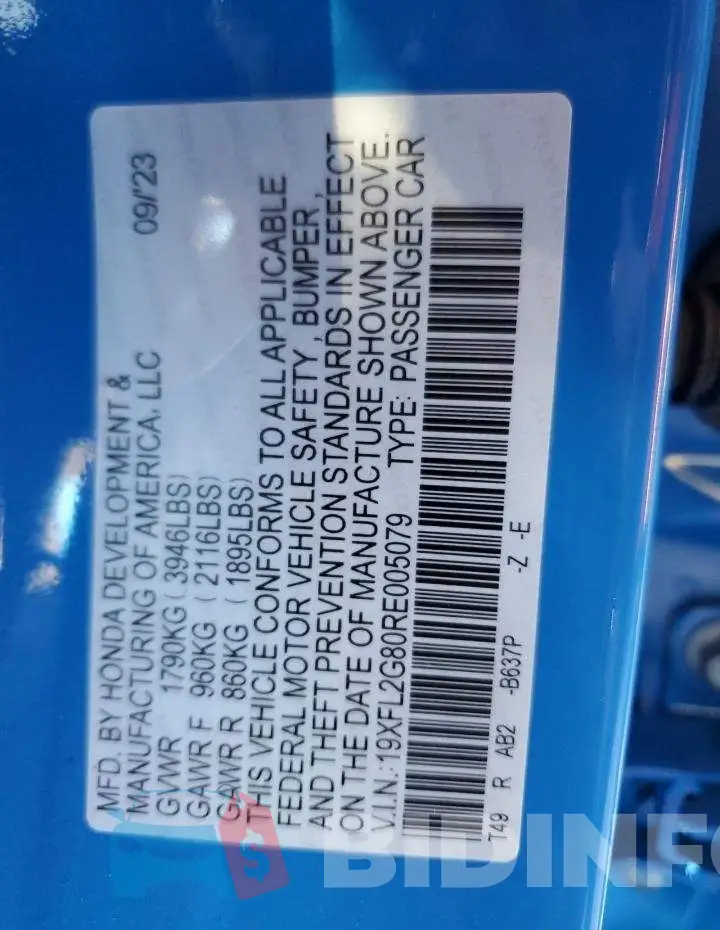 19XFL2G80RE005079 Photo# 12