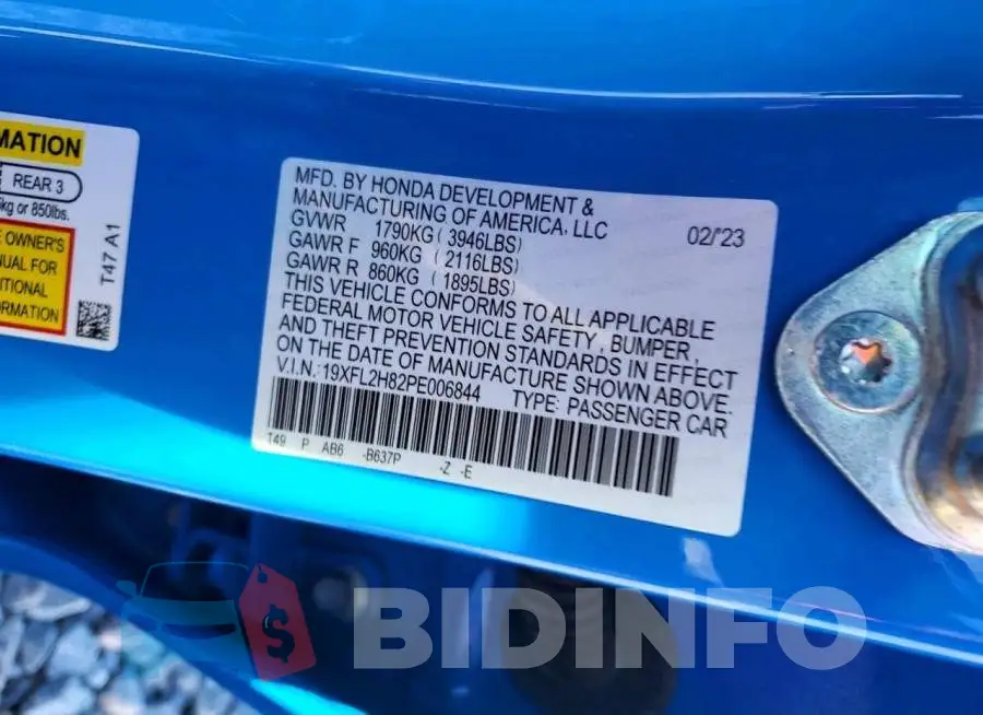 19XFL2H82PE006844 Photo# 12