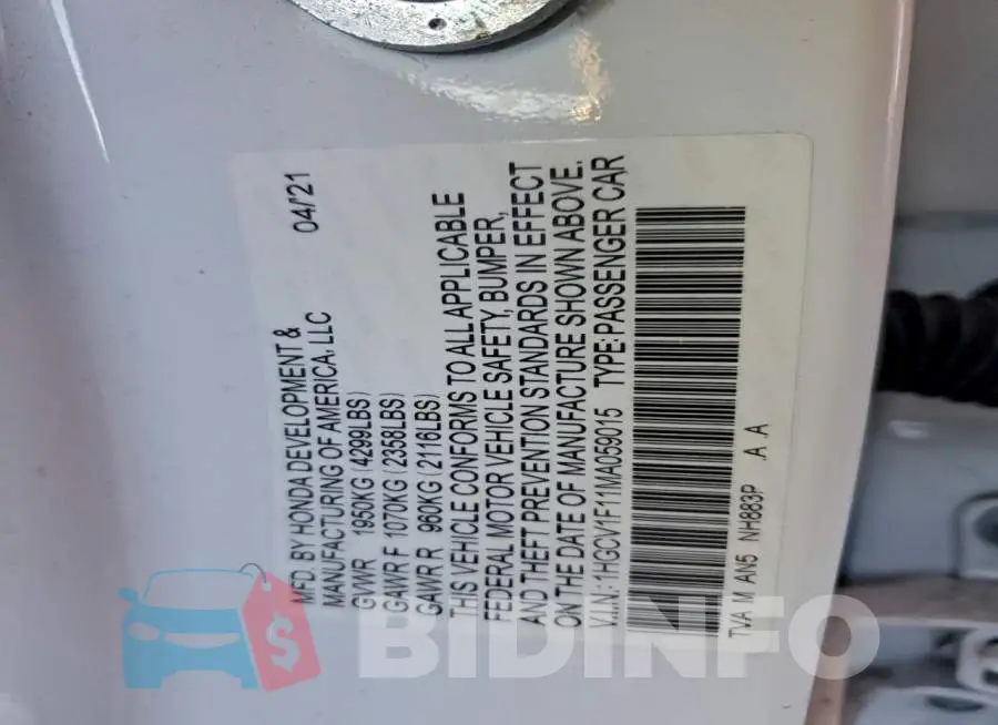 1HGCV1F11MA059015 Photo# 12